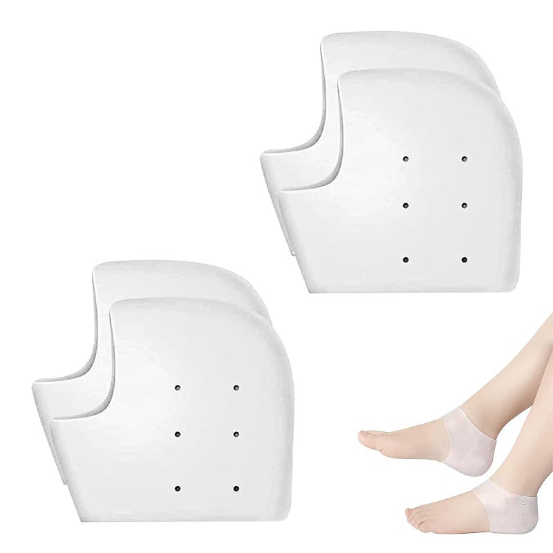 2pairs Silicone Heel Protectors, Silicone Heel Protectors for Doc Martens, Heel Protectors for Boots, Gel Heel Protectors, Soft Gel Blister Prevention, for Heel Pain and Cracked Heels (White)